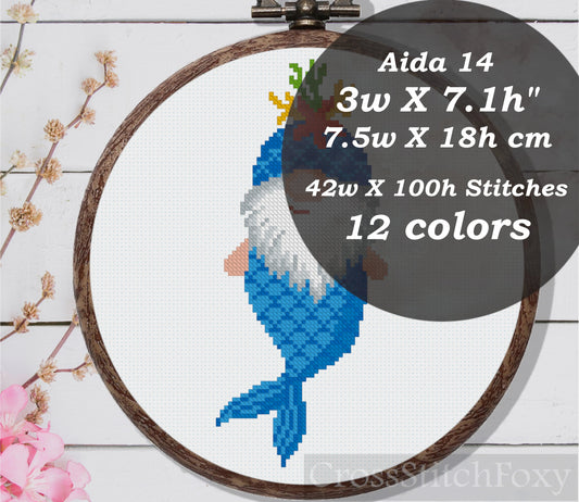 Mermaid gnome cross stitch pattern