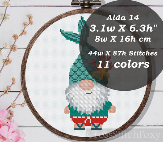 Mermaid gnome cross stitch pattern