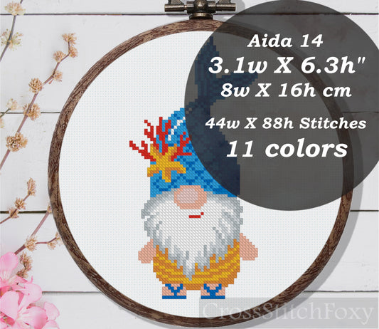 Mermaid gnome cross stitch pattern