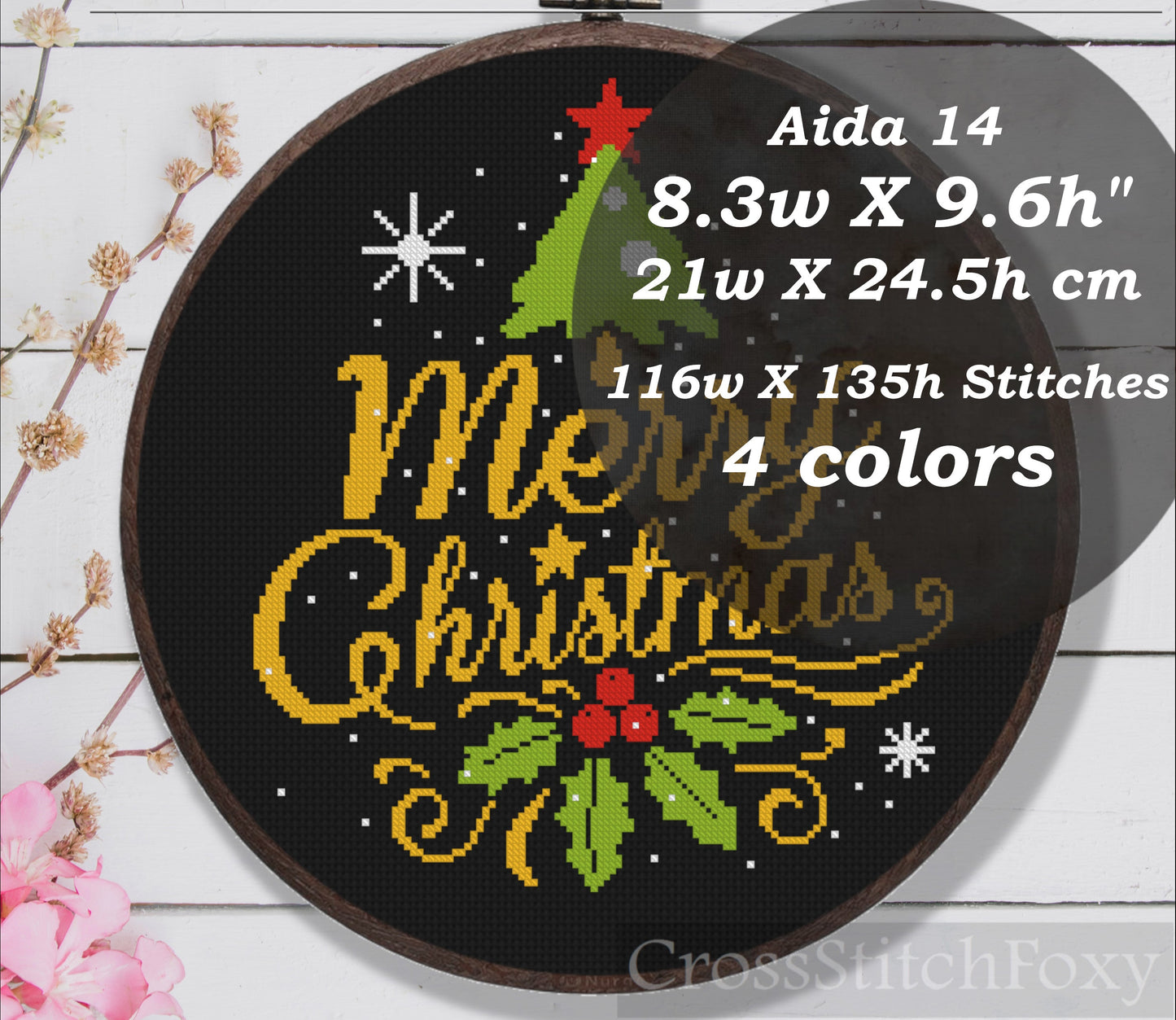 Merry Christmas Lettering cross stitch pattern