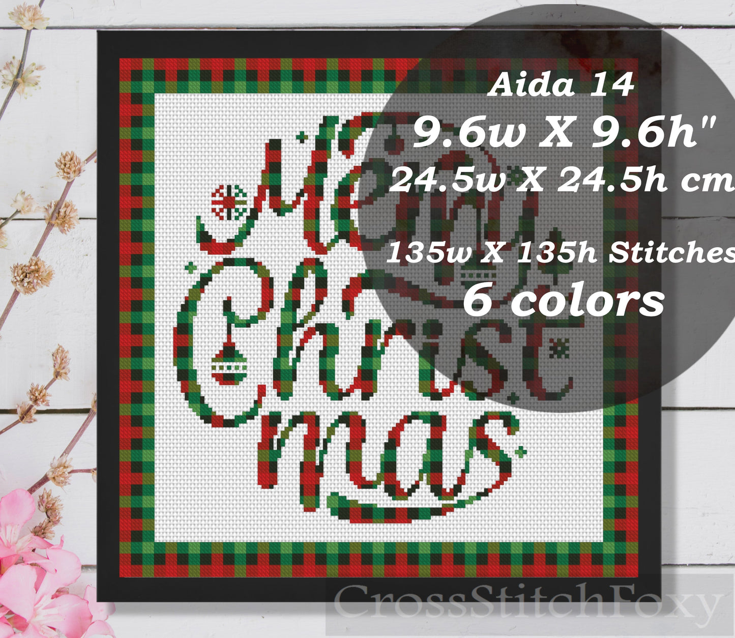 Merry Christmas Plaid Cross Stitch Pattern