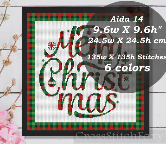 Merry Christmas Plaid Cross Stitch Pattern
