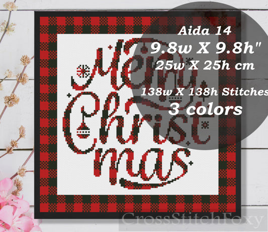 Merry Christmas Plaid Cross Stitch Pattern