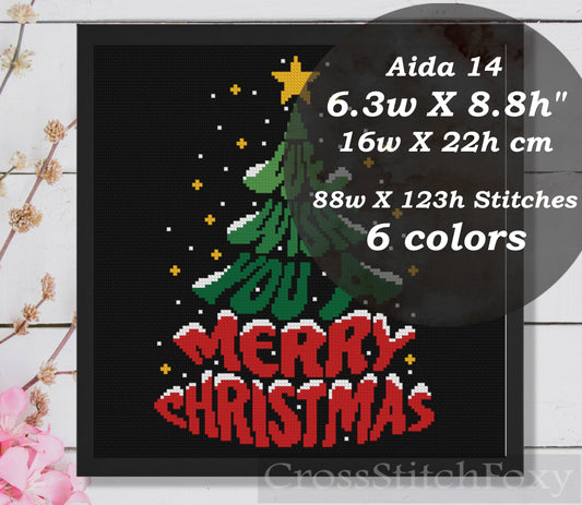 Merry Christmas Tree Cross Stitch Pattern