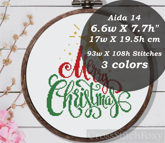 Merry Christmas Tree Lettering cross stitch pattern