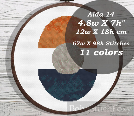 Mid Century Moon cross stitch pattern