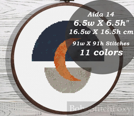 Mid Century Moon cross stitch pattern