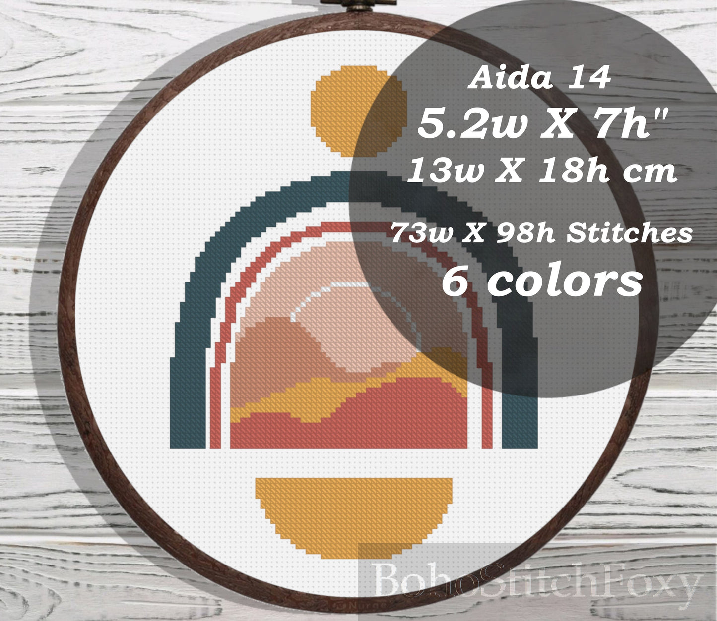 Mid Century Rainbow Landscape cross stitch pattern