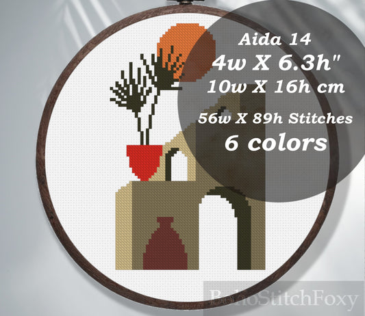 Mid century landscape cross stitch pattern