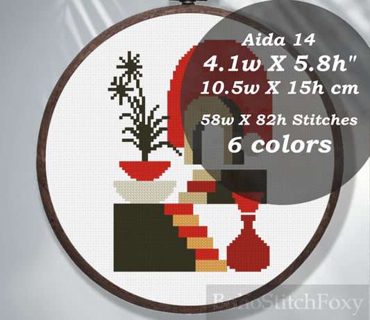 Mid century landscape cross stitch pattern