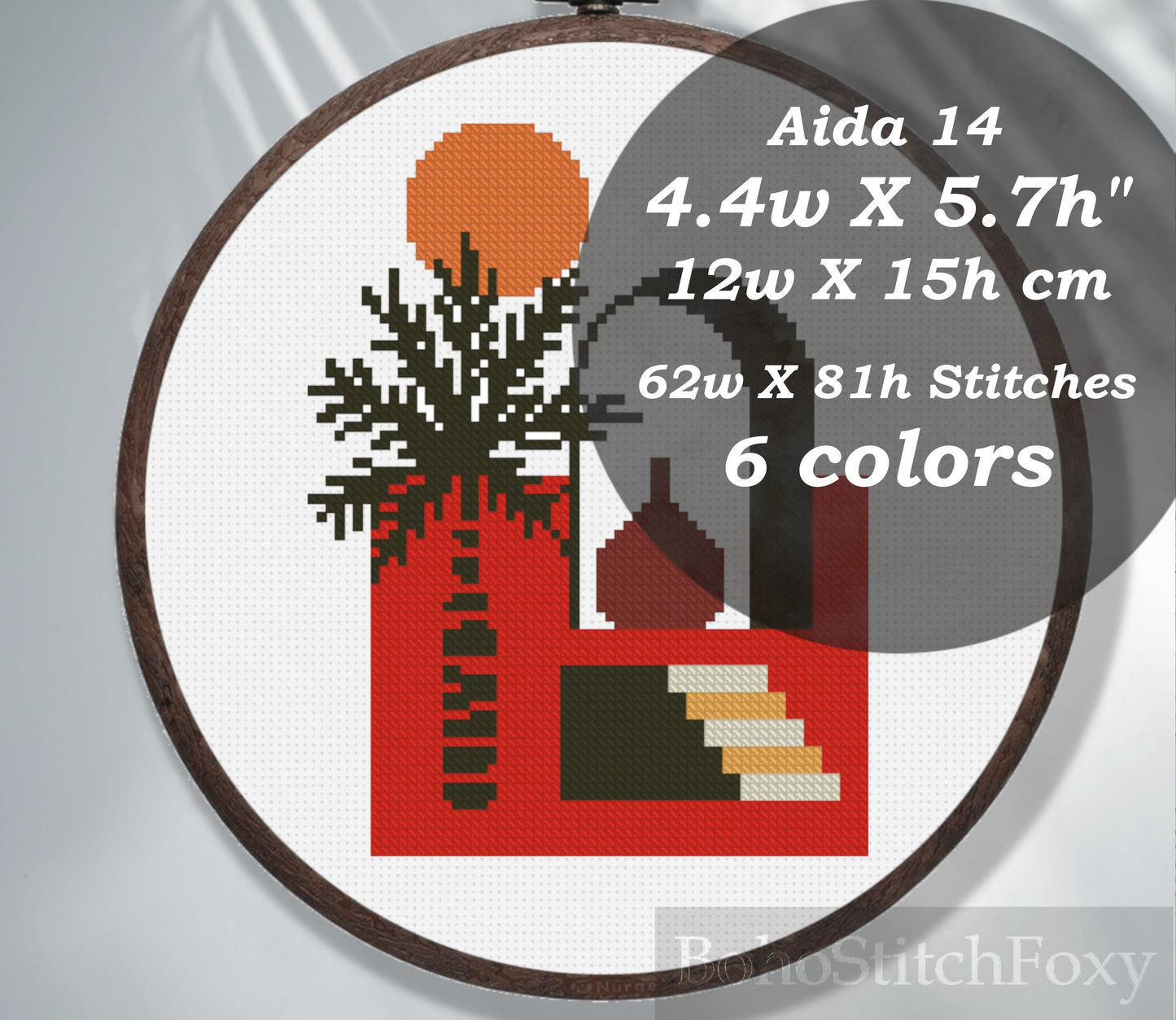 Mid century landscape cross stitch pattern