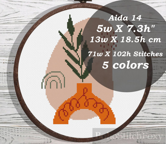 Modern abstract aesthetic pot vase cross stitch pattern