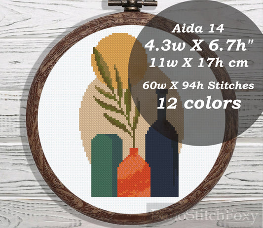 Modern abstract aesthetic pot vase cross stitch pattern