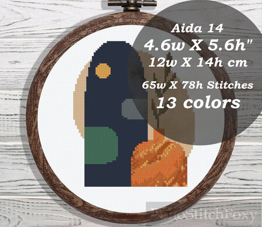 Modern abstract aesthetic pot vase cross stitch pattern