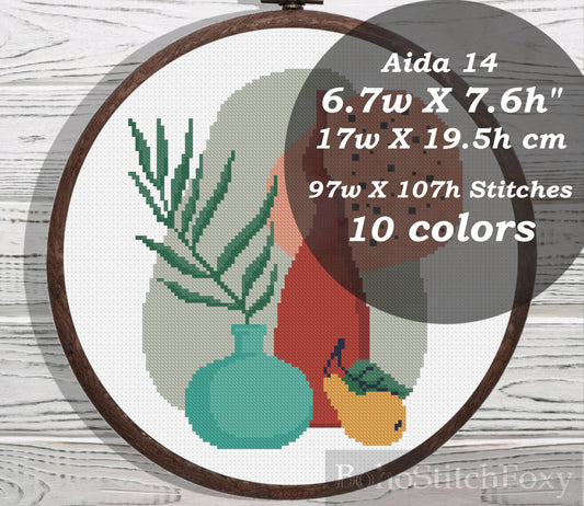 Modern abstract aesthetic pot vase still life cross stitch pattern