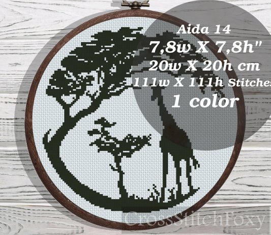 Monochrome giraffe cross stitch pattern