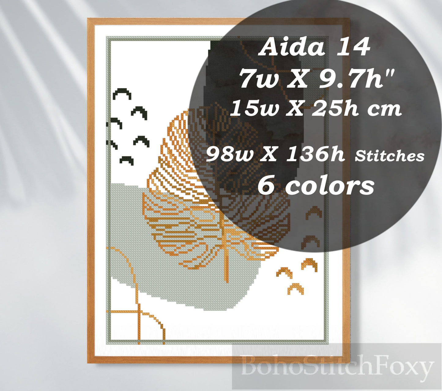 Monstera Golden Leaf Minimalist Cross Stitch Pattern PDF