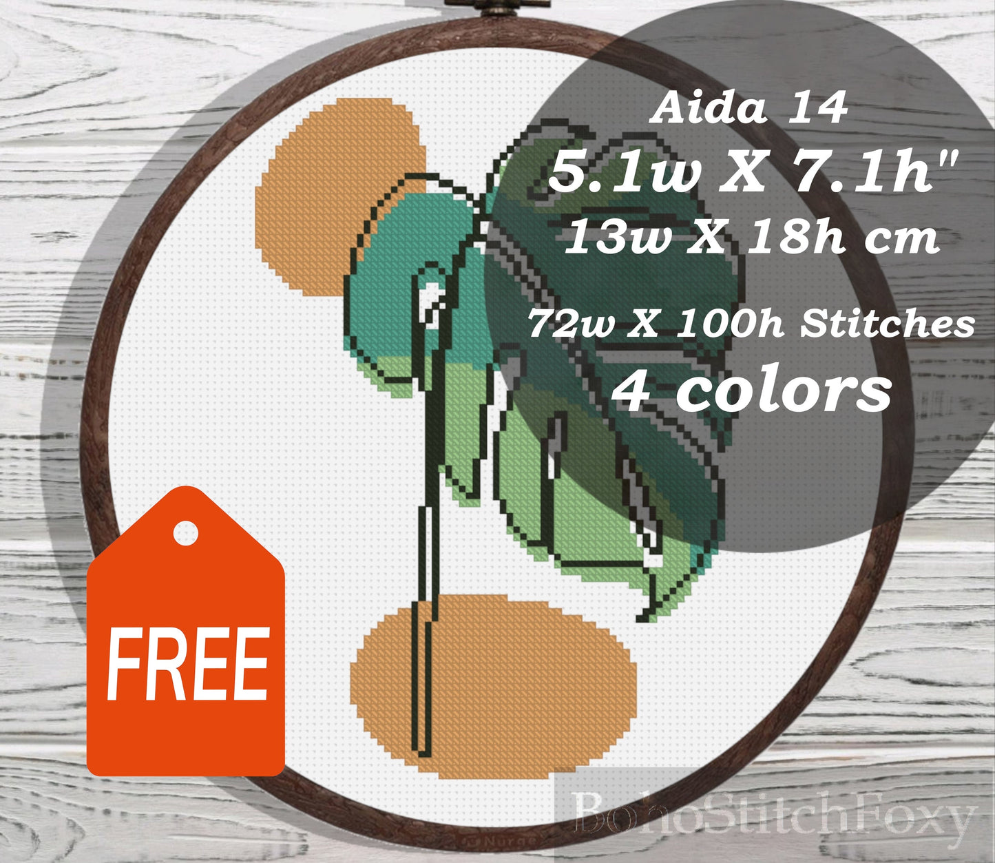 Monstera leaf cross stitch pattern