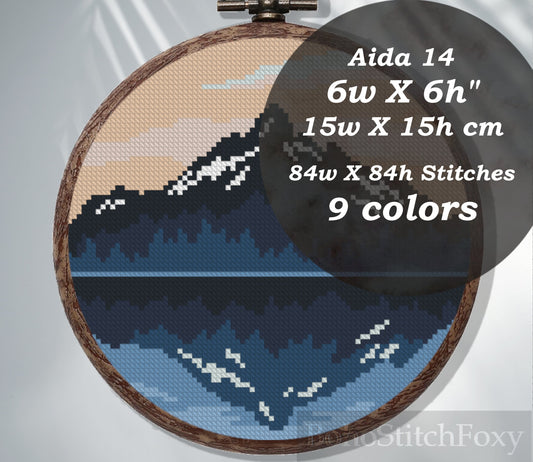 Montain and lake landscape cross stitch pattern