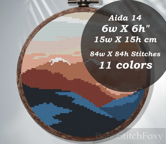 Montain sunset landscape cross stitch pattern