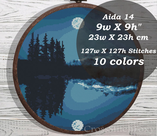 Moon landscape cross stitch pattern