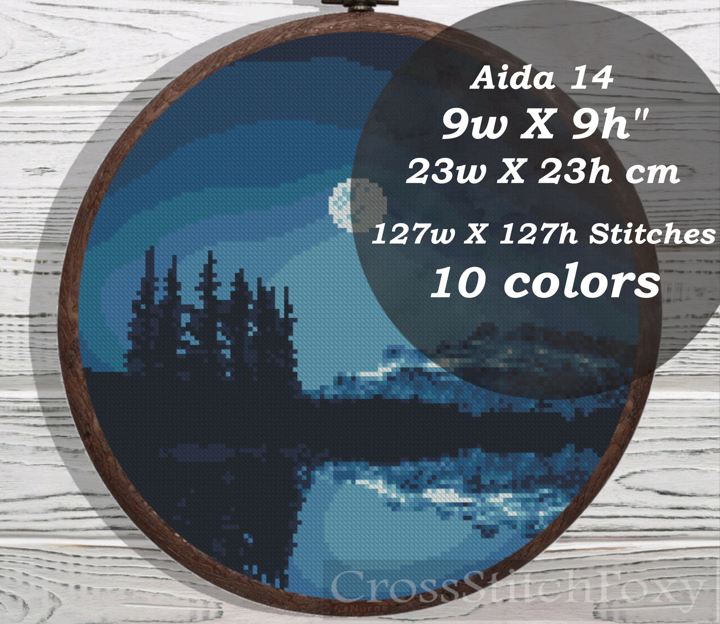 Moonlight landscape cross stitch pattern
