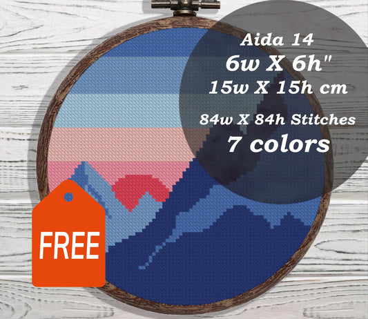 Mountain sunset landscape cross stitch pattern