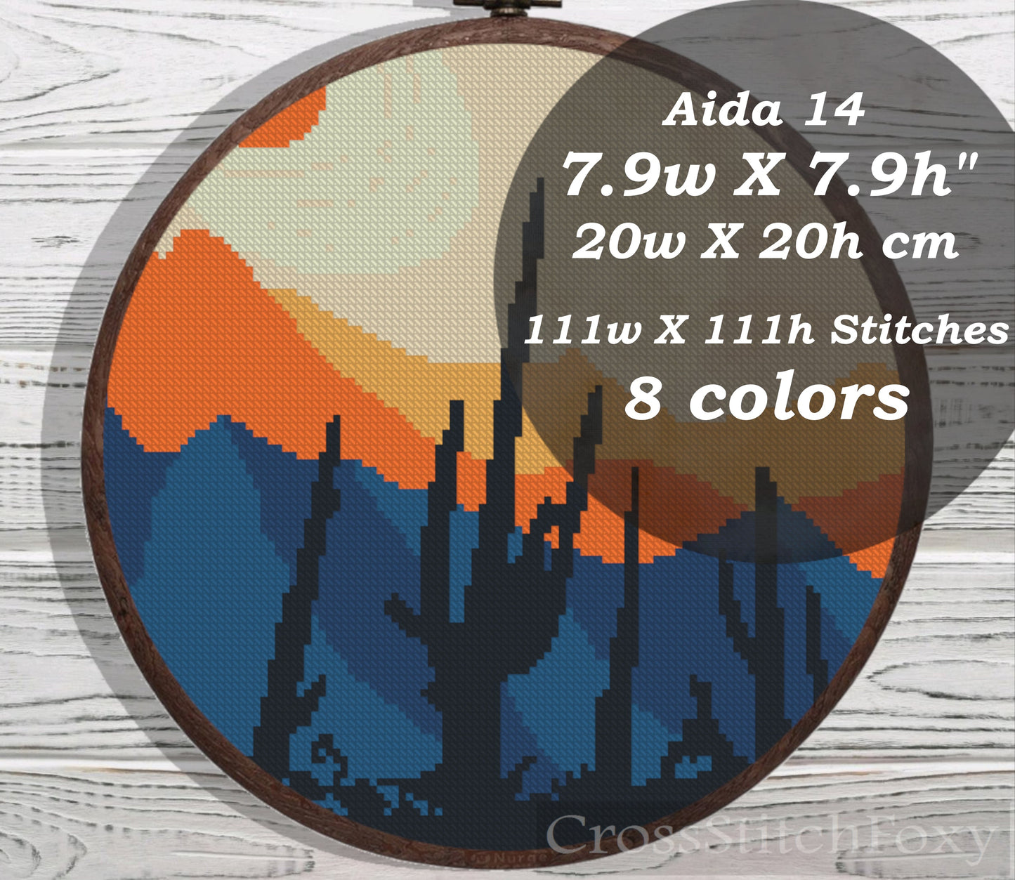 Mountain sunset landscape cross stitch pattern