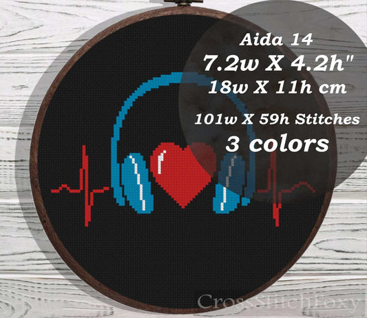 Music heart cross stitch pattern