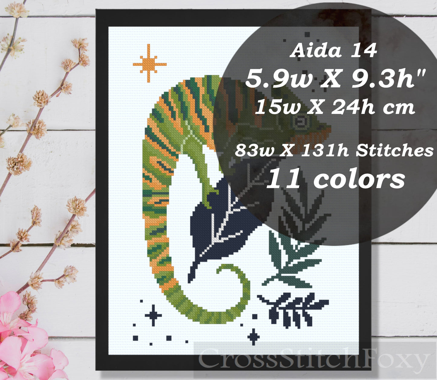 Mystical Chameleon cross stitch pattern