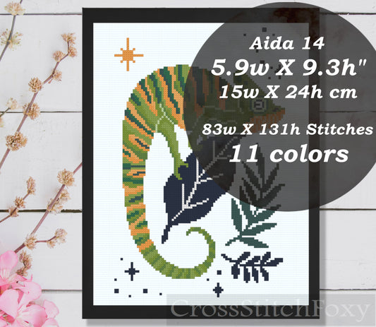 Mystical Chameleon cross stitch pattern