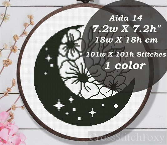 Mystical Moon Flowers cross stitch pattern