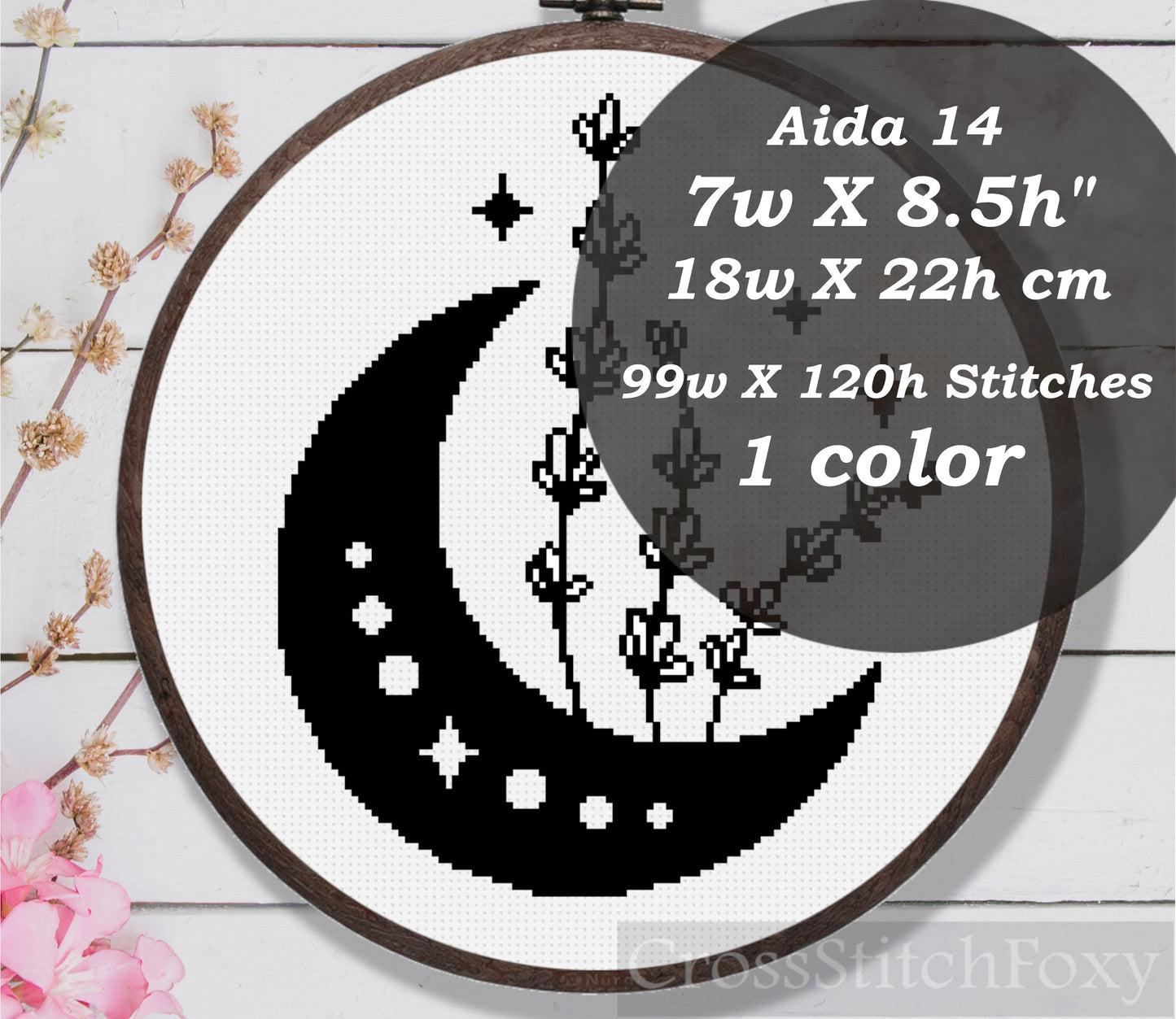 Mystical Moon Flowers cross stitch pattern