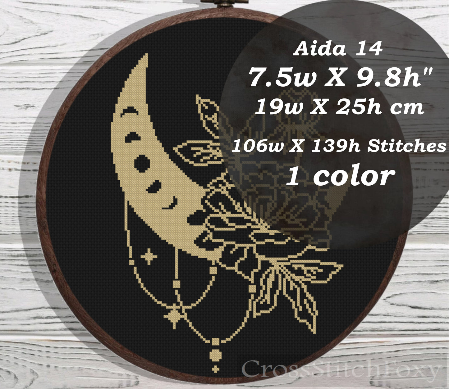 Mystical Moon Peony Flowers cross stitch pattern