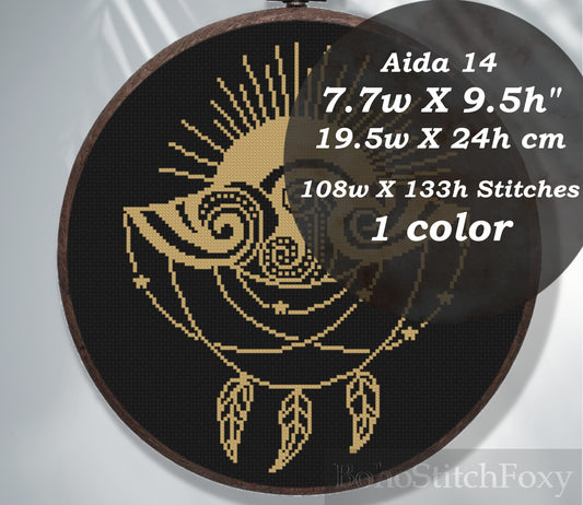 Mystical Sun Dreamcatcher Cross Stitch Pattern PDF