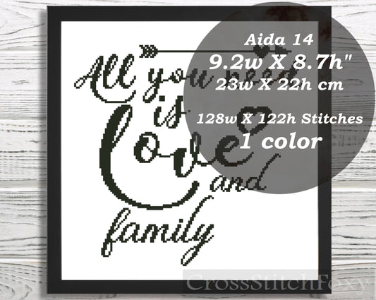 All You Need Is Love And Family cross stitch pattern