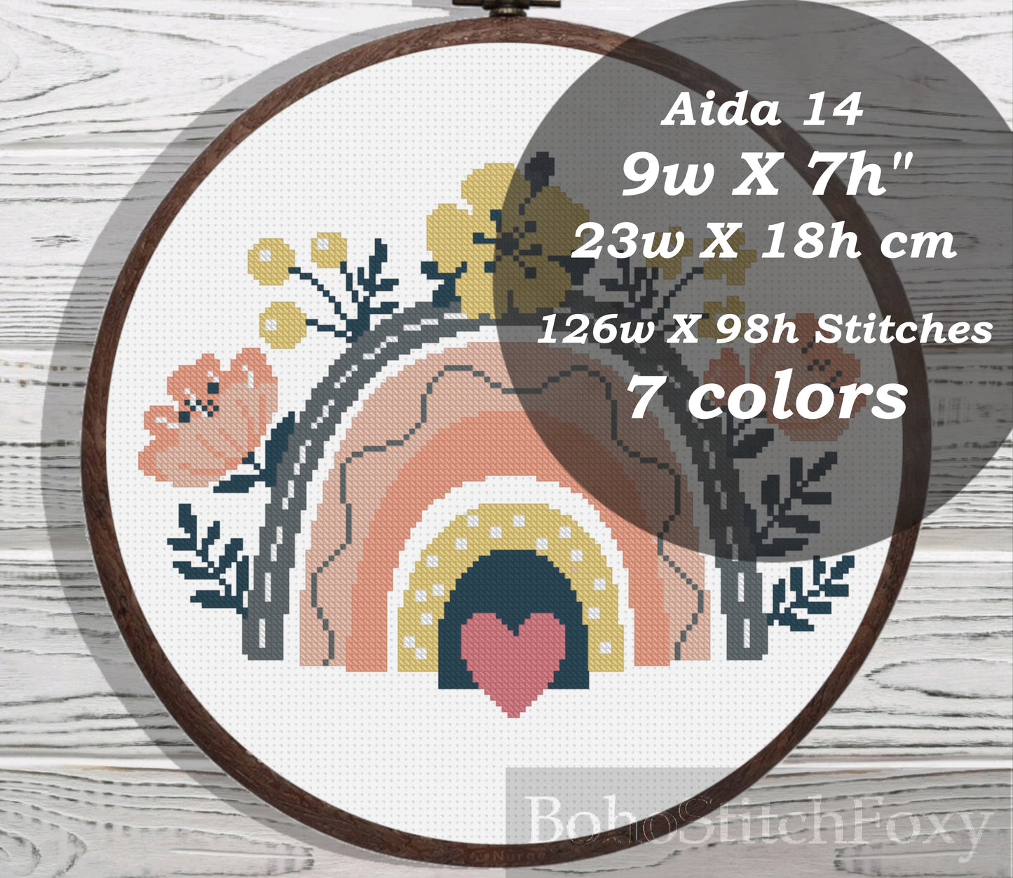 Nursery floral rainbow cross stitch pattern