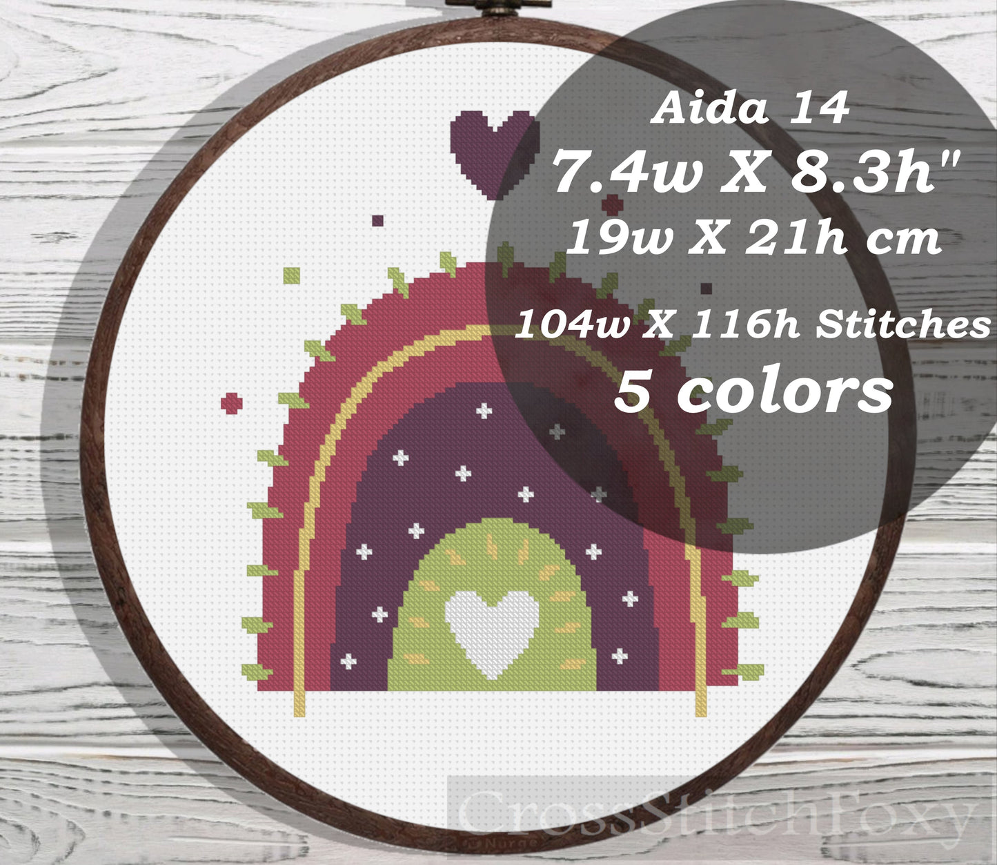 Nursery rainbow with heart cross stitch pattern