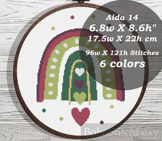 Nursery rainbow with hearts cross stitch pattern
