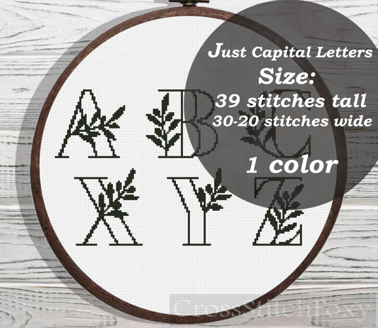Olive Branch Monogram Alphabet cross stitch pattern