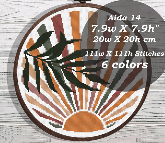 Palm leaves sun cross stitch pattern