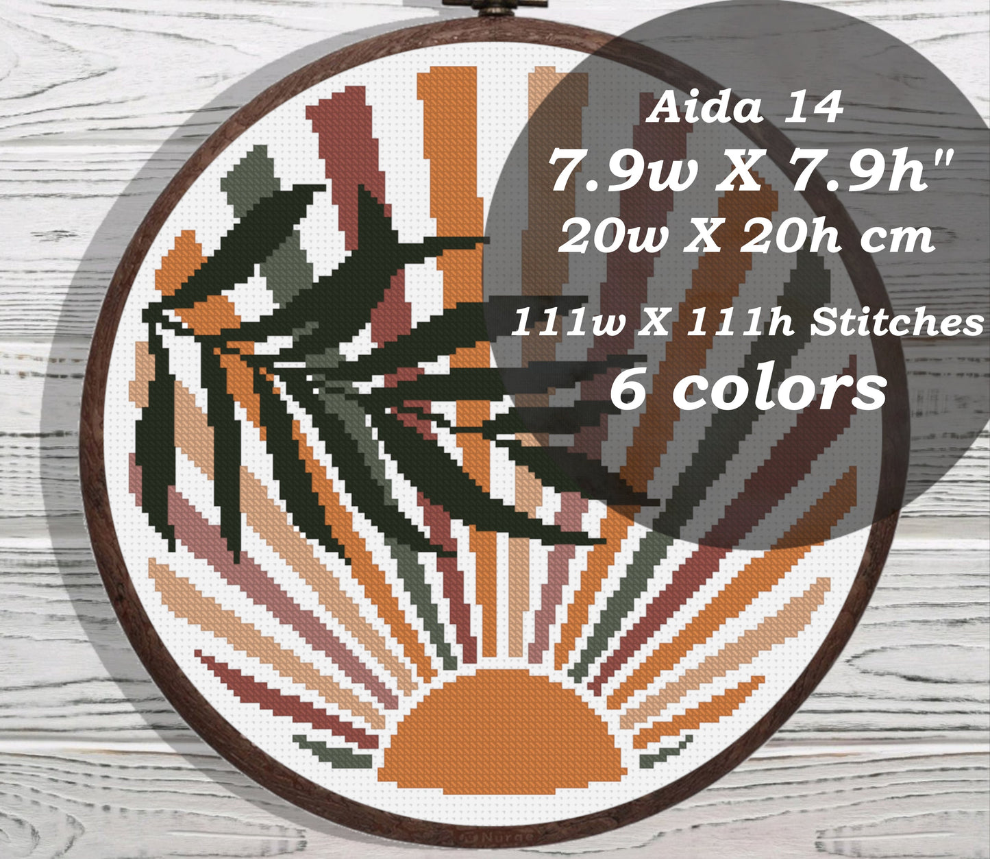 Palm leaves sun cross stitch pattern