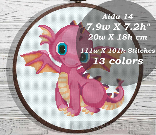 Pink Baby Dragon cross stitch pattern