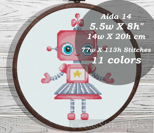 Pink Robot cross stitch pattern