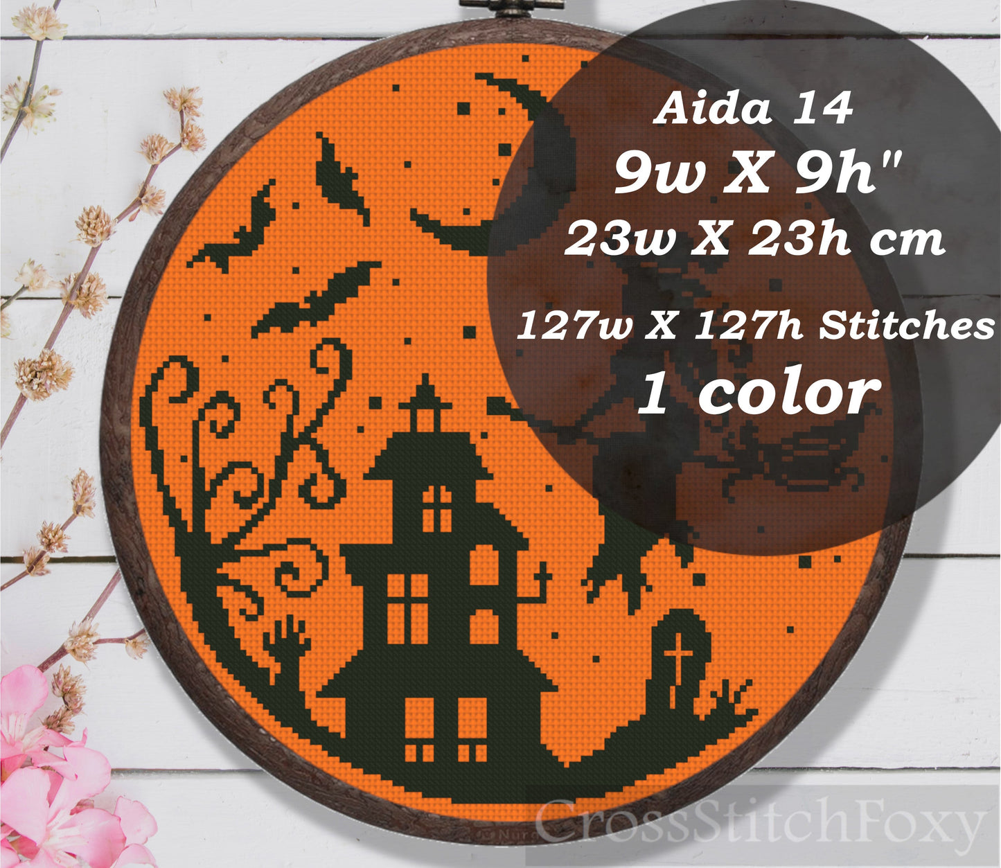 Pretty Witch On Broom Cross Stitch Pattern