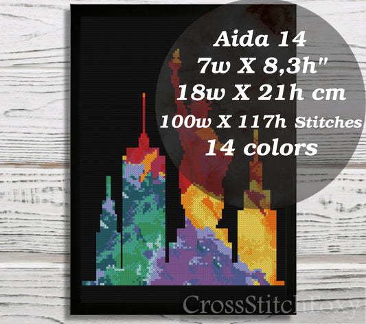 Watercolor NYC cross stitch pattern