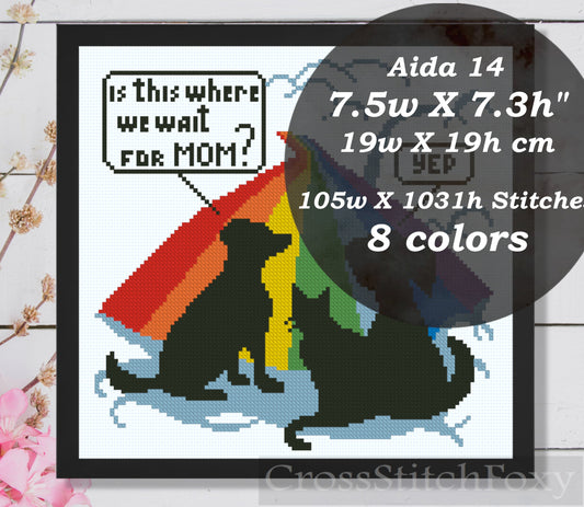 Rainbow bridge dogs and cat cross stitch pattern