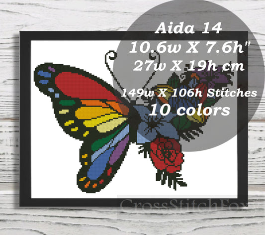 Rainbow Butterfly cross stitch pattern