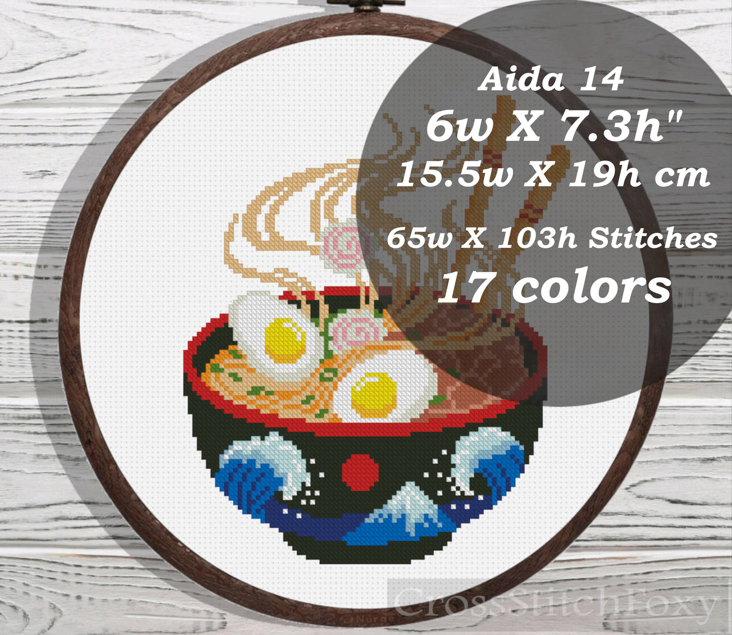Ramen noodles bowl cross stitch pattern
