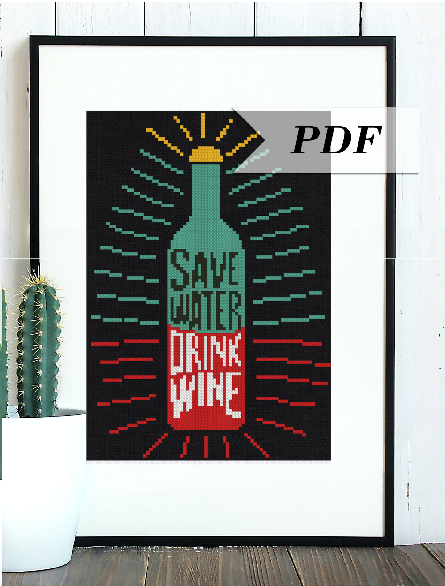 Save Water Drink Wine cross stitch pattern